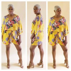 Floral Wrap Front Romper Yellow
